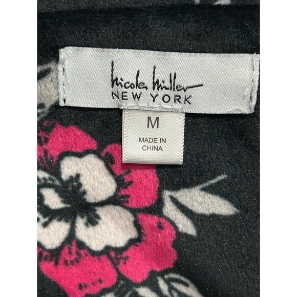 Nicole Miller New York Floral Pajama Set Long Sleeve Top Pants Black Pink Sz M - Picture 4 of 13